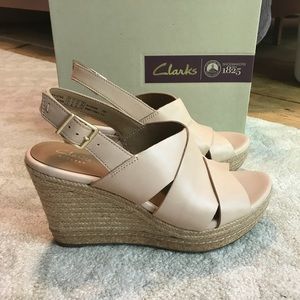Clarks Amelia Nude Leather 4 inch Wedge Sandal